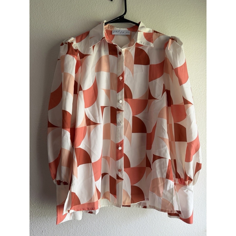 Petal & Pup Long Sleeve Top Blouse Pink Orange Peach Geometric Shapes, Size XS
